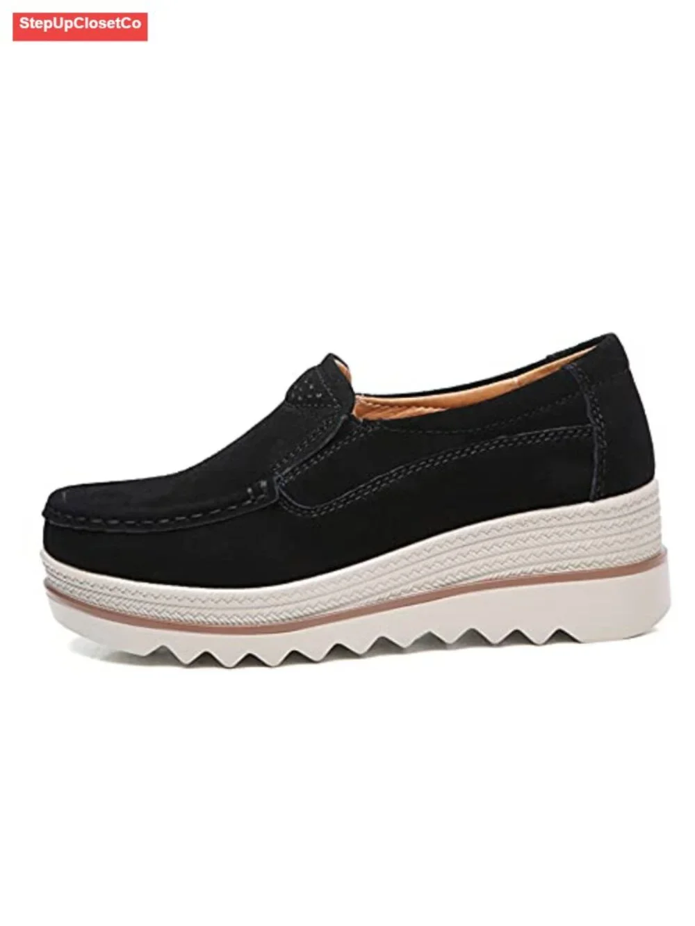 Suede Platform Wedge Slip On Loafers Comfortable Round Toe Work Shoes